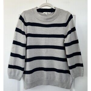 Boden Womens Stripe Wool Crew Neck Sweater Size 12 Pullover Gray Blue Classic